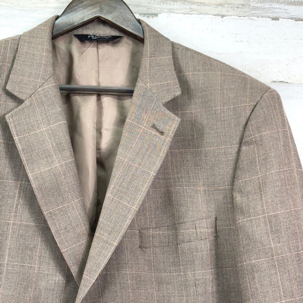 Jos A Bank Blazer Mens 46R Brown Silk Wool Glen Plaid 2-Button Sport Coat Preppy